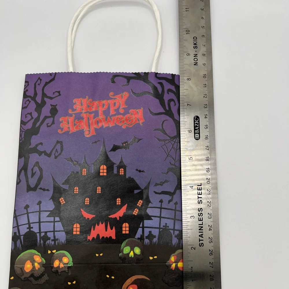 Halloween Treat Bag - Black & Orange Spooky Design 24 Pack/4 Designs